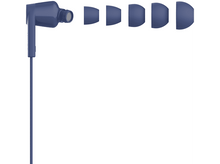 Charger l&#39;image dans la galerie, Écouteur bleu avec plusieurs embouts en silicone sur fond blanc.
