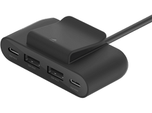 Charger l&#39;image dans la galerie, Hub USB noir avec 2 ports USB et 2 ports USB-C, et une pince noire sur le dessus.
