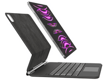 Charger l&#39;image dans la galerie, Tablette avec clavier, écran affichant un design violet et rose, flottant au-dessus du clavier.
