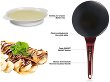 Charger l&#39;image dans la galerie, Crêpière avec bac à pâte, plaque antiadhésive et une crêpe garnie.
