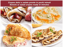 Charger l&#39;image dans la galerie, Un collage de crêpes avec diverses garnitures, dont des fraises, du saumon et du jambon.
