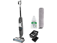 Aspirateur vertical et accessoires. Inclut liquide de nettoyage, filtre et brosse rotative.