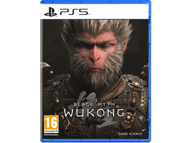 Boîtier de jeu PS5. Le jeu est Black Myth: Wukong. Un personnage avec un visage de singe est sur la couverture.