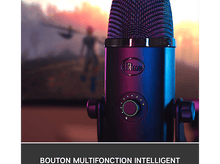 Charger l&#39;image dans la galerie, Un gros plan d&#39;un microphone avec une lumière bleue et un bouton.
