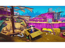Charger l&#39;image dans la galerie, Scène de jeu vidéo colorée : bateau pirate, pirate dans une boîte et environnement multi-niveaux.
