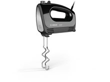 Charger l&#39;image dans la galerie, Un batteur à main Bosch noir avec des batteurs en acier inoxydable. Il a un panneau gris et le logo Bosch.
