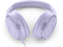 Charger l&#39;image dans la galerie, Casque lavande sur fond noir. Il a un bandeau et des écouteurs.
