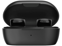 Charger l&#39;image dans la galerie, Écouteurs sans fil noirs dans leur étui de chargement, étui ouvert.
