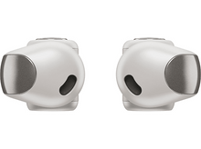 Charger l&#39;image dans la galerie, Gros plan sur des écouteurs blancs. Chacun a un cercle argenté métallique. Celui de gauche porte une marque L.
