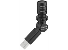 Charger l&#39;image dans la galerie, Un microphone USB noir avec un support et un connecteur USB.
