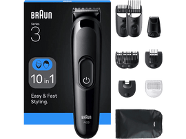 Tondeuse Braun Series 3 et accessoires, dont divers accessoires de coupe.