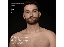 Charger l&#39;image dans la galerie, Homme utilisant une tondeuse, texte &#39;8 en 1&#39;, &#39;Barbe&#39; et &#39;Cheveux&#39;.
