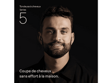 Charger l&#39;image dans la galerie, Un homme barbu souriant, avec le texte &#39;Tondeuse à cheveux, Series 5&#39; et &#39;Coupe de cheveux sans effort&#39;.
