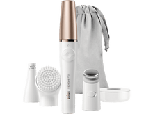 Charger l&#39;image dans la galerie, Un kit d&#39;épilation faciale Braun FaceSpa Pro blanc avec plusieurs accessoires et une pochette.

