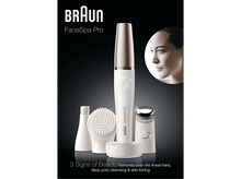 Charger l&#39;image dans la galerie, L&#39;image montre un appareil Braun FaceSpa Pro avec accessoires. Texte: 3 Signes de Beauté Élimine même les poils les plus fins.
