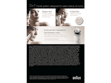 Charger l&#39;image dans la galerie, L&#39;image montre un système facial. Texte : Système facial 3 en 1 conçu pour la beauté du salon à la maison. Peau éclatante, peau purifiée.
