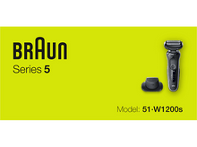 Charger l&#39;image dans la galerie, Boîte de rasoir Braun. Fond vert, logo Braun, rasoir et numéro de modèle.
