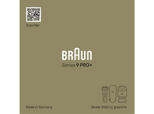 Charger l&#39;image dans la galerie, Boîte Braun Série 9 Pro+. Boîte gris foncé avec une illustration de rasoir et de tondeuse et un code QR.
