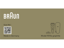 Charger l&#39;image dans la galerie, Boîte de rasoir Braun, gris foncé. Montre une illustration de rasoir et de tondeuse. Inclut un code QR.
