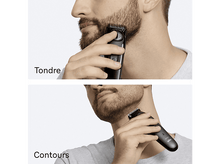 Charger l&#39;image dans la galerie, Un homme taille sa barbe avec un rasoir électrique. La deuxième image montre les contours.
