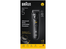 Charger l&#39;image dans la galerie, Une tondeuse barbe Braun Series 5 avec réglages et outils de coiffage.

