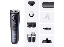 Charger l&#39;image dans la galerie, Tondeuse à barbe Braun BT7 et accessoires. Comprend peignes, lames et socle de charge.
