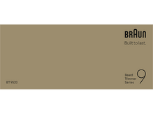 Charger l&#39;image dans la galerie, Fond marron avec le logo Braun et le texte &#39;Built to last.&#39; et &#39;Beard Trimmer Series 9&#39;.
