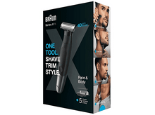 Charger l&#39;image dans la galerie, Boîte Braun body groomer : tondeuse, images de rasage, taille de barbe et soin du corps.
