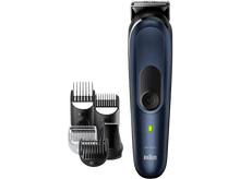 Charger l'image dans la galerie, Tondeuse à barbe Braun Wet &amp; Dry, noire et bleue avec accessoires.
