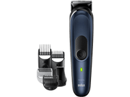 Tondeuse à barbe Braun Wet & Dry, noire et bleue avec accessoires.