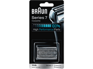 Emballage de cassette Braun Series 7, avec tête de rasoir et indicateur de pièces 100% performance.