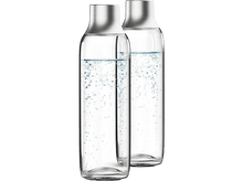 Charger l&#39;image dans la galerie, Deux bouteilles en verre transparent avec des bouchons argentés. Elles sont remplies d&#39;eau, montrant des bulles.
