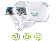 Charger l&#39;image dans la galerie, Cartouche de filtre à eau blanche avec texte et graphiques sur le recyclage et le bio.
