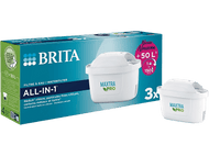 Boîte de filtres à eau Brita et un seul filtre. Texte : All-in-1.
