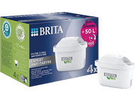 Deux cartouches de filtre à eau Brita blanches et une boîte avec texte et logos.