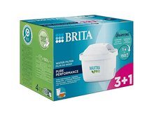 Charger l&#39;image dans la galerie, Une boîte de filtre à eau Brita avec un filtre blanc, du texte et une offre 3+1. La boîte est bleue et blanche avec des détails verts.
