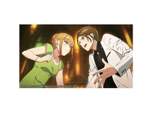 Charger l'image dans la galerie, Illustration de style anime : une femme en robe verte et un homme en costume blanc se disputent. Fond flou avec des couleurs chaudes.
