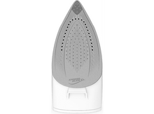 Charger l&#39;image dans la galerie, La semelle d&#39;un fer à repasser blanc et gris avec le texte Xpress Glide et des trous de vapeur.
