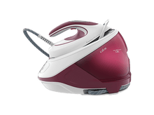 Charger l&#39;image dans la galerie, Un fer à repasser rouge et blanc Calor Express Protect avec un fond noir. Le réservoir d&#39;eau est à droite.
