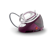 Charger l&#39;image dans la galerie, Fer à repasser violet avec centrale vapeur, poignée blanche et panneau de commande.
