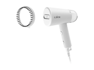 Vapeur à tissu portatif blanc avec une tête de brosse attachée.