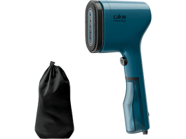 Vapeur pour vêtements Calor Pure Pop turquoise. Sac noir à gauche. Poignée, réservoir d