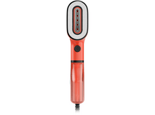 Charger l&#39;image dans la galerie, Un défroisseur vapeur portable rouge et noir sur fond blanc, prise de vue verticale.
