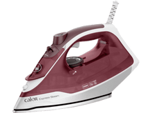 Charger l&#39;image dans la galerie, Un fer à repasser bordeaux et blanc, avec un cadran et des boutons, sur blanc.
