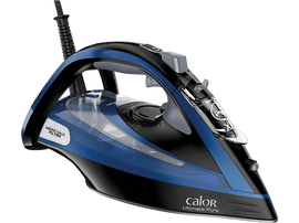 Fer à repasser bleu et noir avec réservoir d