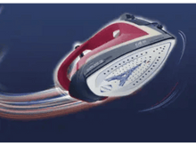 Charger l&#39;image dans la galerie, Fer à repasser, blanc avec poignée rouge. Design Tour Eiffel. Fond bleu.
