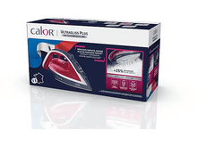 Charger l&#39;image dans la galerie, Un fer à repasser rouge avec des détails blancs sur une boîte avec du texte en français et un fond blanc.
