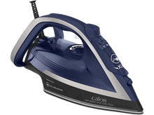 Charger l&#39;image dans la galerie, Fer à repasser bleu et argenté avec la marque &#39;Calor&#39;. Il a un réservoir d&#39;eau et des boutons.
