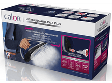 Charger l&#39;image dans la galerie, Emballage du fer à repasser Calor Ultragliss Anti-Calc Plus. Montre le fer et ses fonctions.
