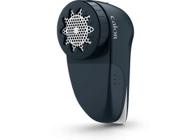 Rasoir à tissu bleu et noir. Corps bleu foncé, face avant blanche et tête rotative en mesh.